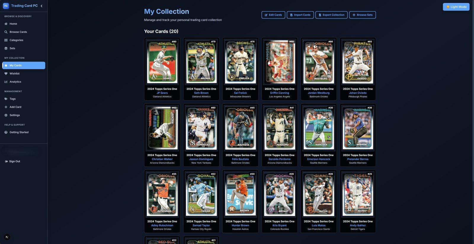 Example of a Trading Card Collection